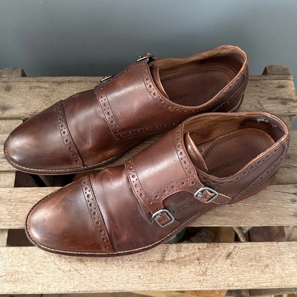 Johnston & Murphy 'Conard' Burnished‎ Leather Double Monk Strap Size 11.5 A25